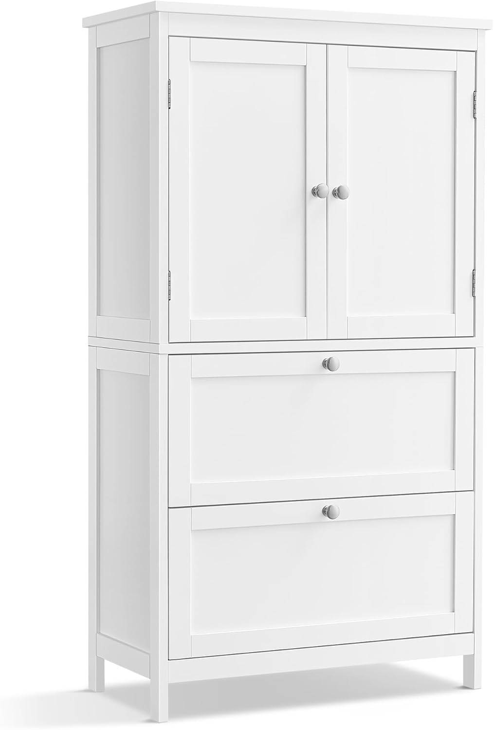 VASAGLE Badezimmerschrank klassikweiß BBC551P31 mit 2 Türen, 2 Schubladen und verstellbarer Ablage (30 x 60 x 110 cm)