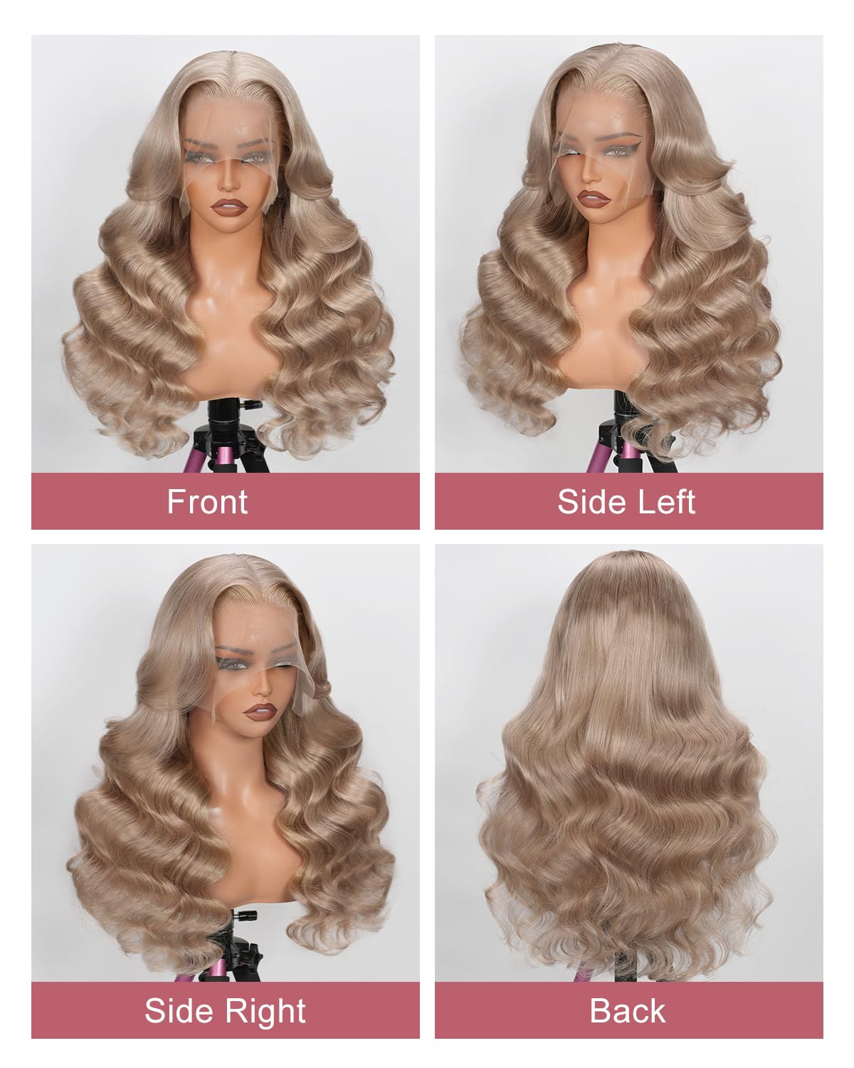 Detalle de Alididi Ash Blonde Human Hair Wig (200% Density) 13x6 Body Wave HD Lace Front, Milk Tea Ash Blonde, 30 inch