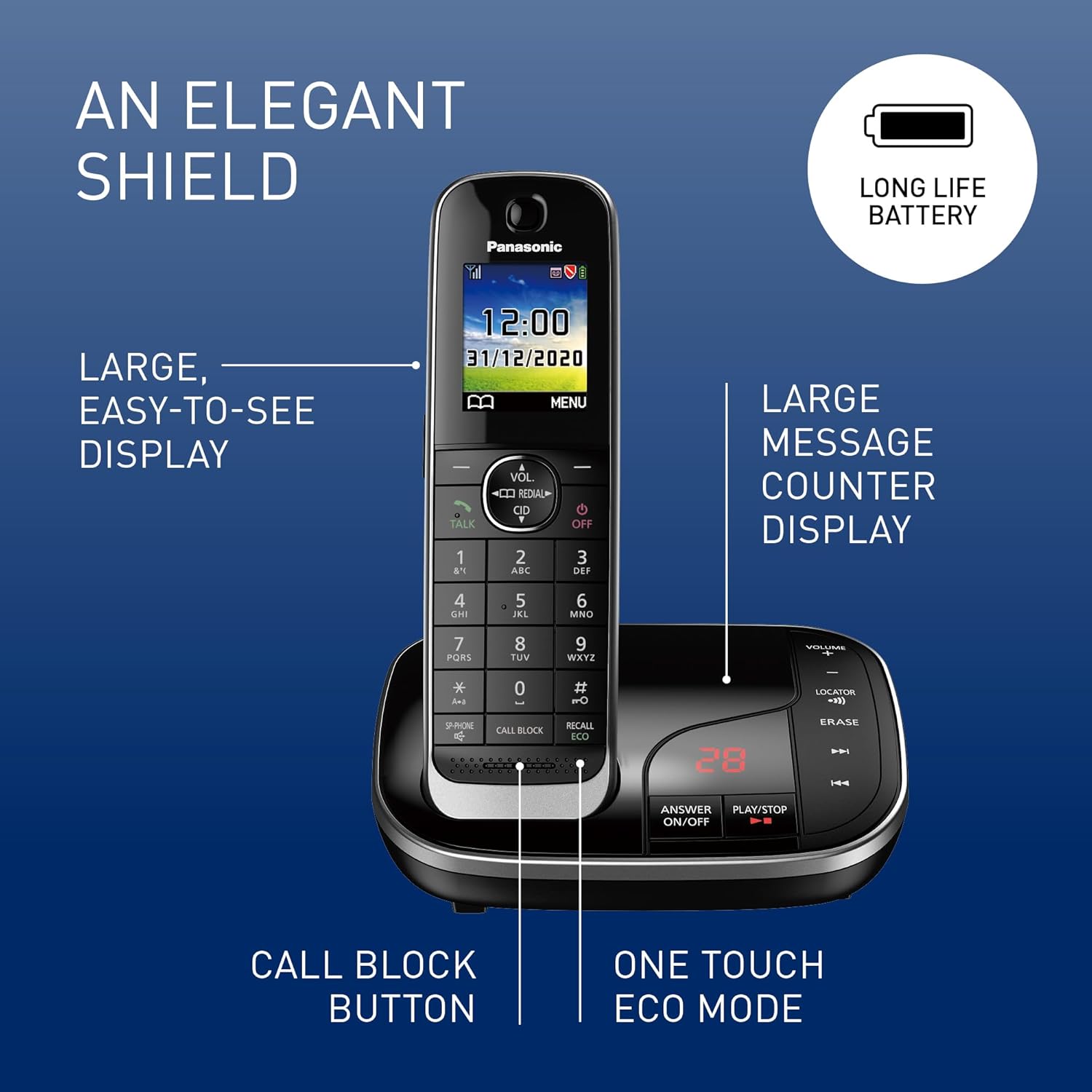 Thumbnail 2 de Panasonic KX-TGJ422EB cordless landline with automated call blocker, answering machine and twin handsets (black)
