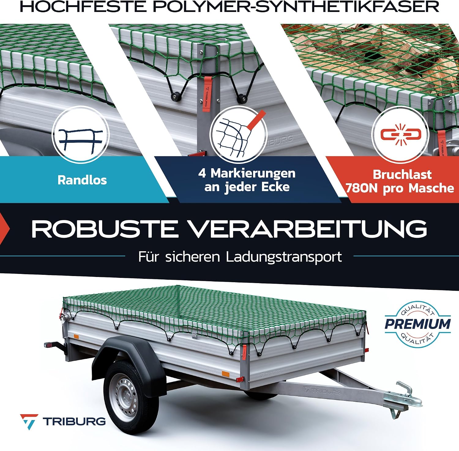 Detalle de Anhängernetz 2x3 DEKRA Geprüft mit Eckmarkierungen – TRIBURG, universell 2x3 m