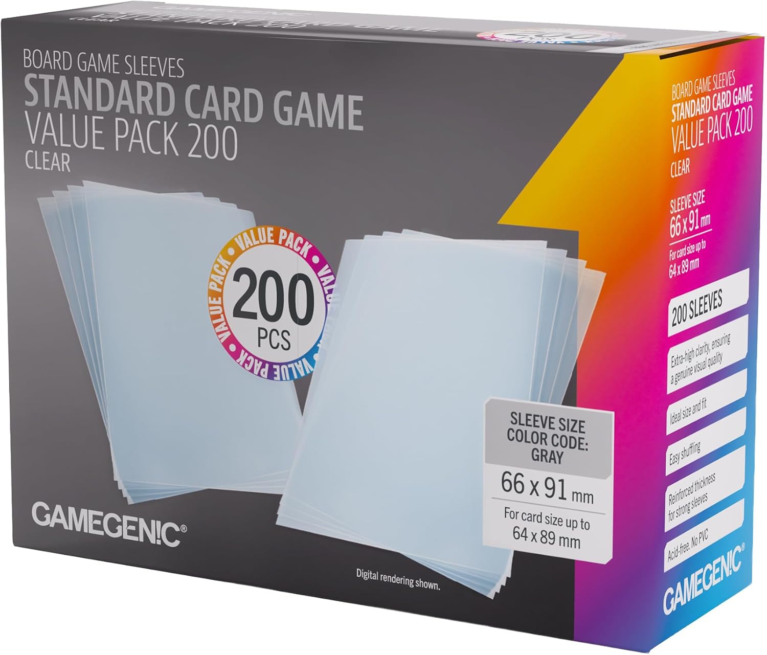 Detalle 2 de Gamegenic Unit Prime Sleeves, 200 Standard Clear Card Sleeves, 100 Microns