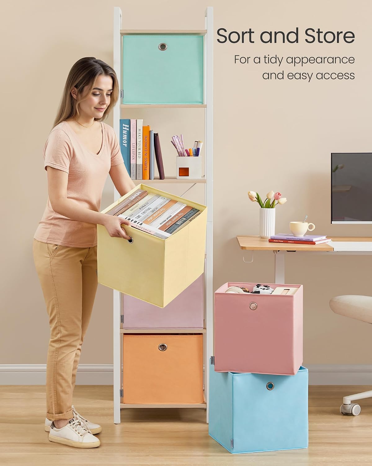 Detalle de SONGMICS Rainbow Collapsible Storage Cubes (Set of 6) – 33 x 33 x 33 cm fabric boxes for cube storage
