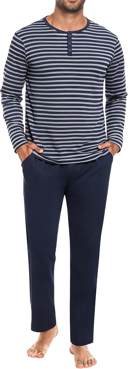 Detalle de Ensemble pyjama homme Marvmys en coton à manches longues rayé, boutonné (2 pièces)