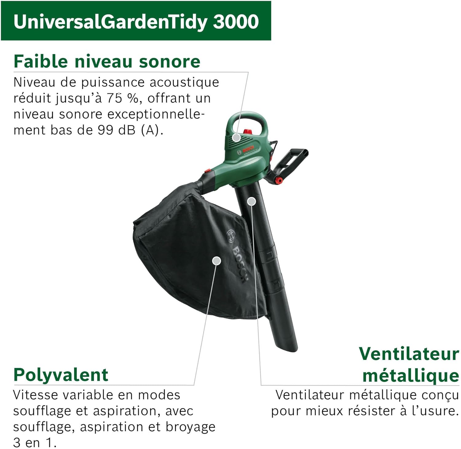 Thumbnail 1 de UniversalGardenTidy 3000 Bosch 3 en 1 : aspirer, souffler et broyer les feuilles
