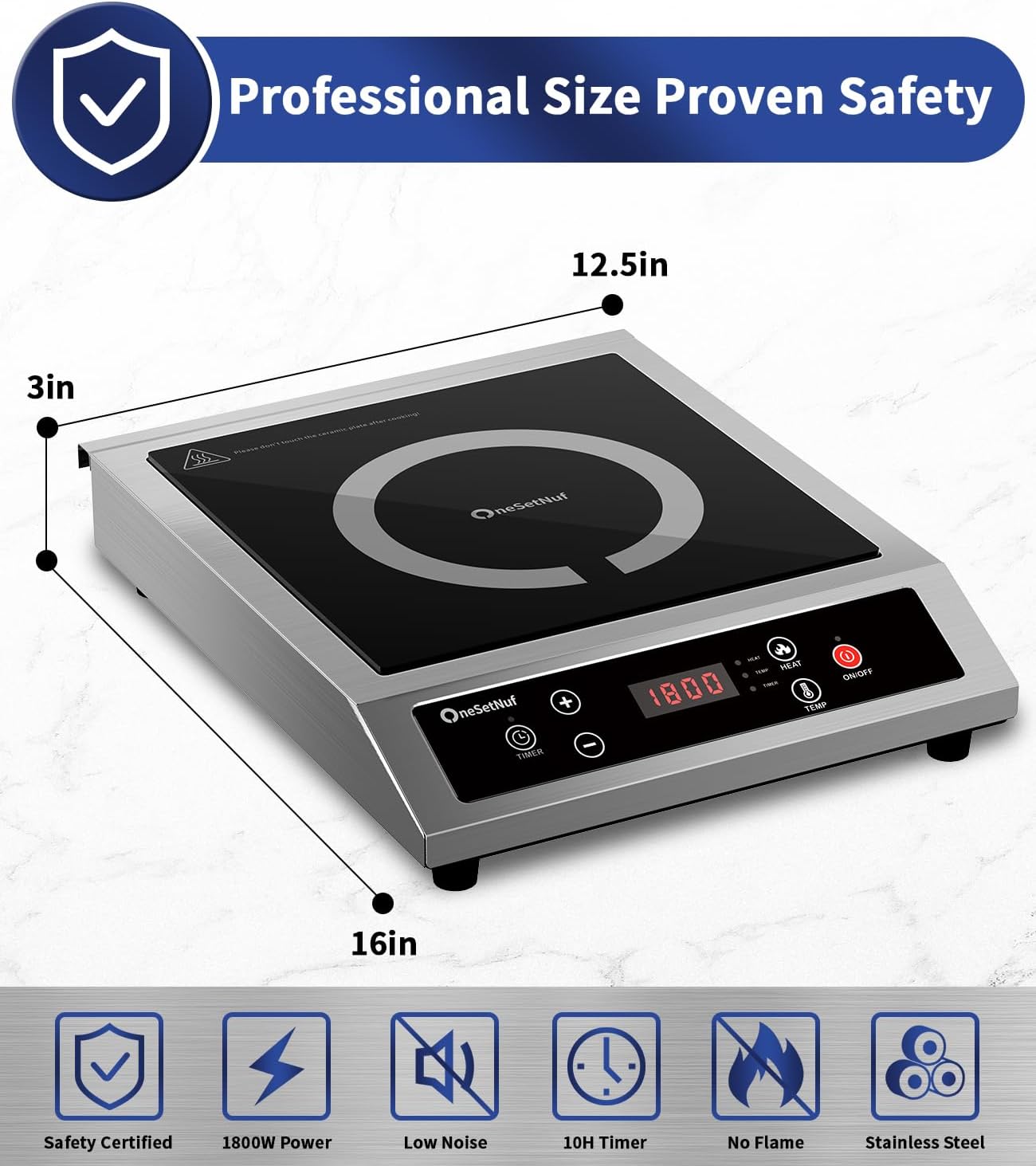 Thumbnail 2 de Stainless Steel Induction Cooktop 1800W Portable Burner with Precise Temperature Control and 10-Hour Timer