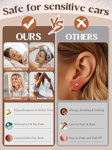 Thumbnail 6 de CASSIECA 12Pairs Flat Back Earrings – Hypoallergenic 316L Steel with 14K Gold Plating
