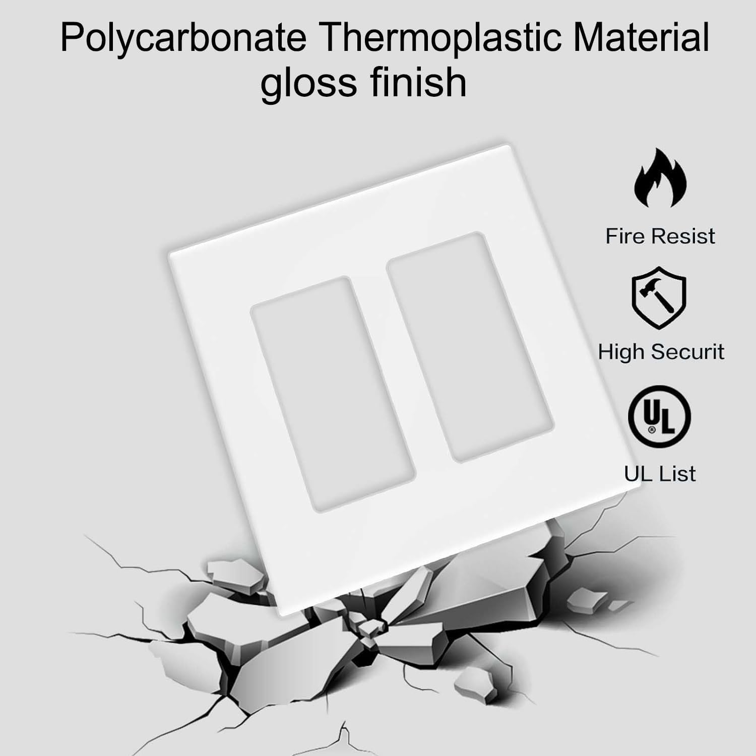 Thumbnail 1 de ZEFTV 2-Gang Screwless Decorator Wall Plates, White Polycarbonate, 10-Pack