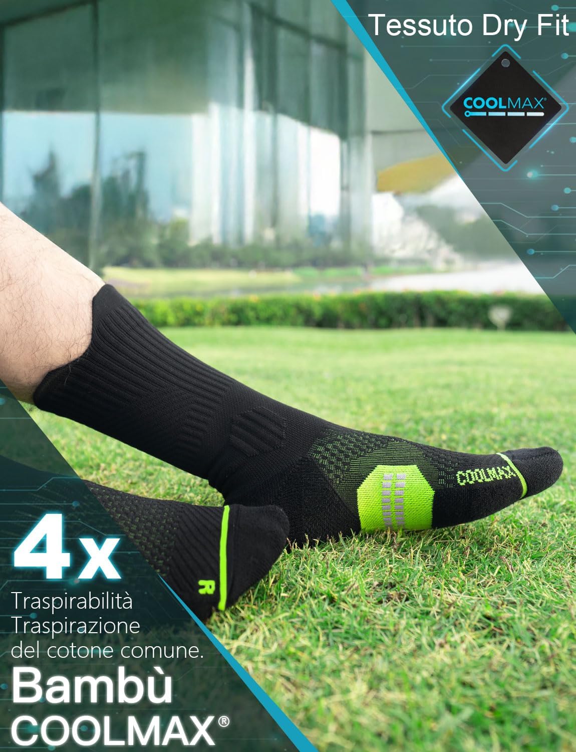 Detalle de Juclise Bambù Coolmax compressione sportive uomo (15-20 mmHg) anti-vesciche per allenamento e trekking