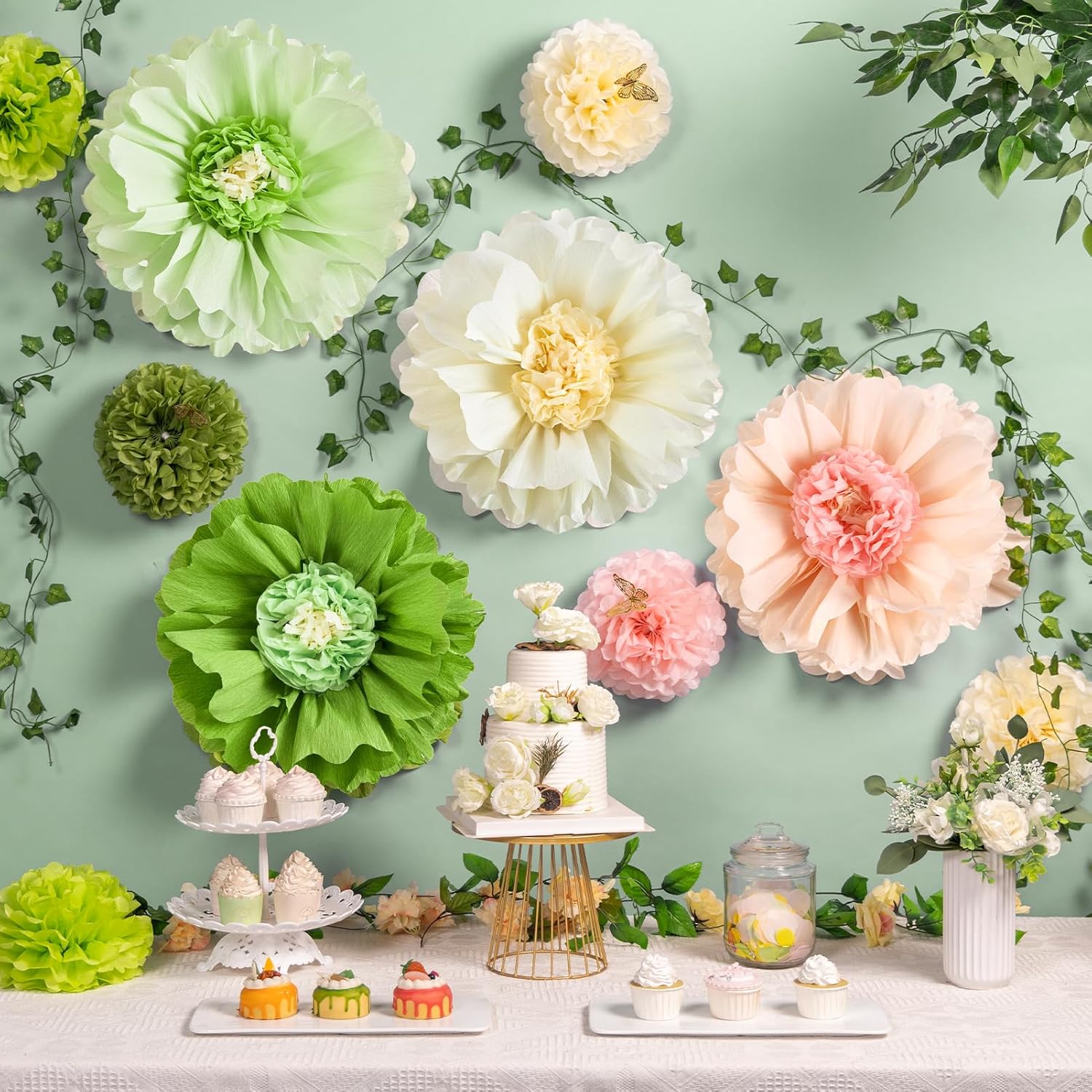 Thumbnail 2 de EASY JOY 4pcs 20" Sage Green Giant Paper Flowers