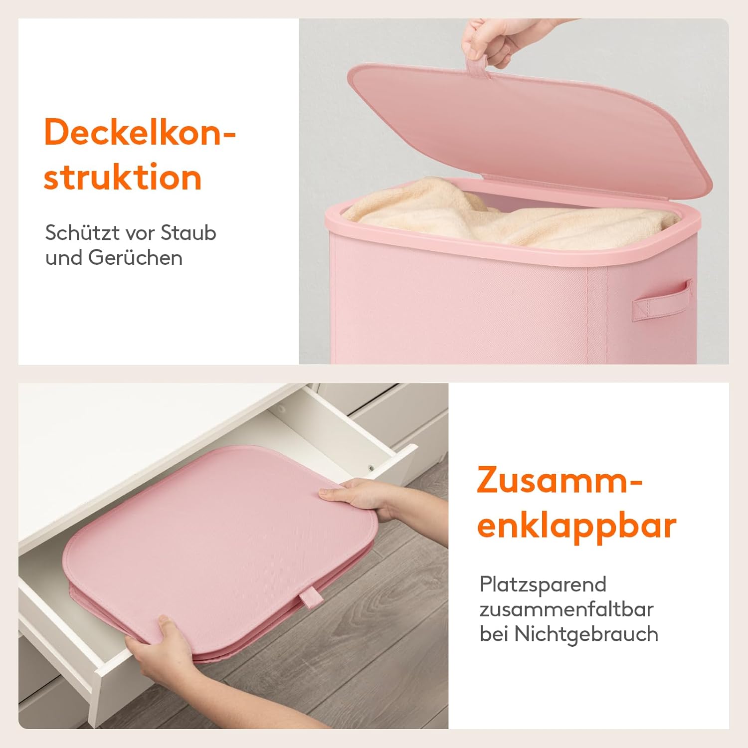 Thumbnail 5 de Lifewit Wäschekorb mit Deckel 105L – faltbarer Wäschesammler mit Kunststoffrahmen, rosa