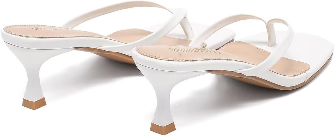 Detalle de Mindeeryy Women's Kitten Heel Thong Sandals, Square Toe, 2.4-Inch Heel