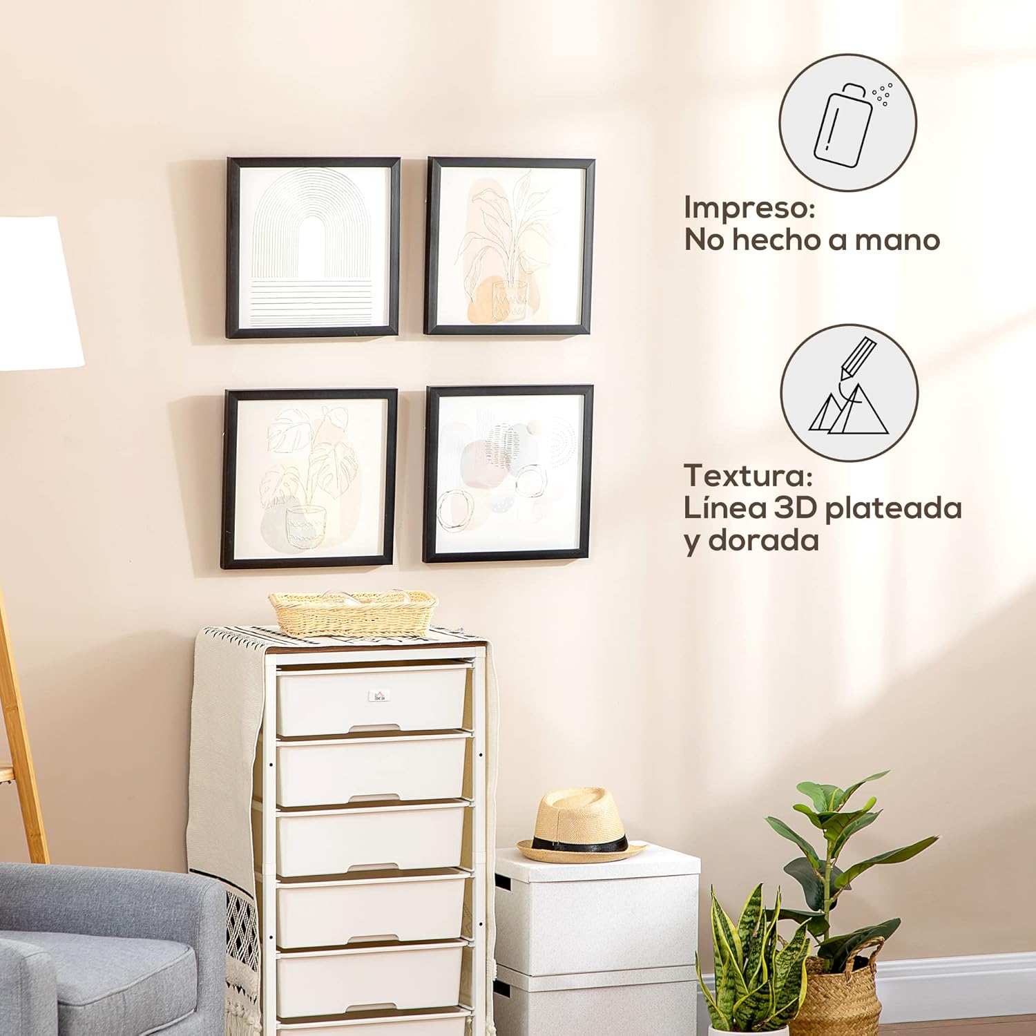 Detalle de HOMCOM Cuadros en Lienzo Moderno 4 Piezas 🎨 Decoración Colorida