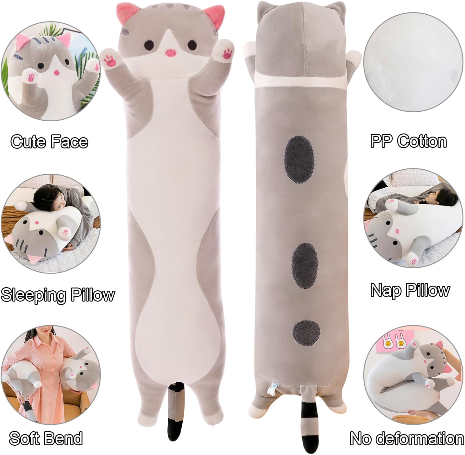 Detalle de Giant Cat Pillow Plush Kitty: Ultra-Soft 130cm Full-Body Hug Pillow