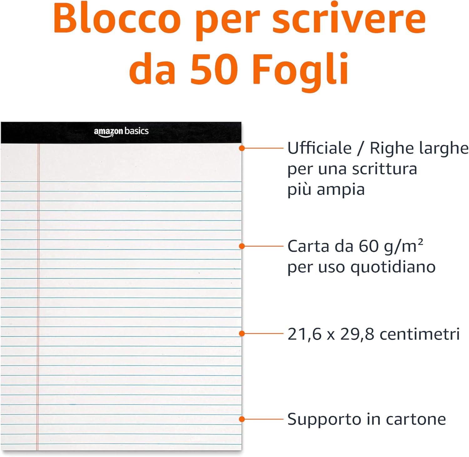Detalle de Amazon Basics — Quaderno a righe larghe, 12 confezioni da 50 fogli, bianco, formato Letter