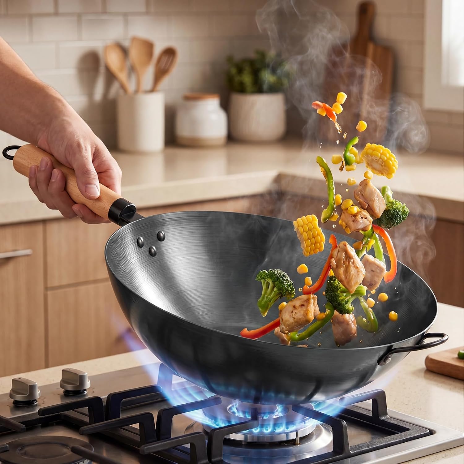 Detalle de Sweetcrispy Carbon Steel Wok 13.5 Inch