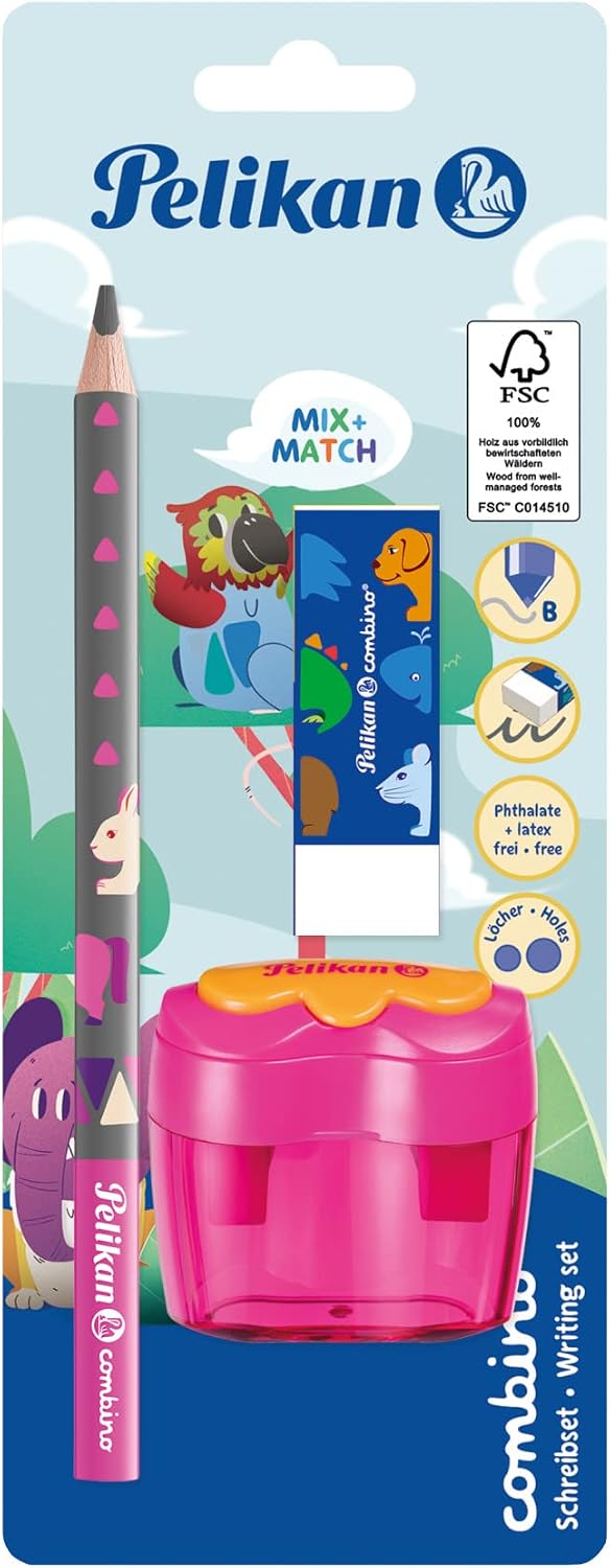 Pelikan combino Set: Schreiblernbleistift, Radiergummi und Spitzer – pink