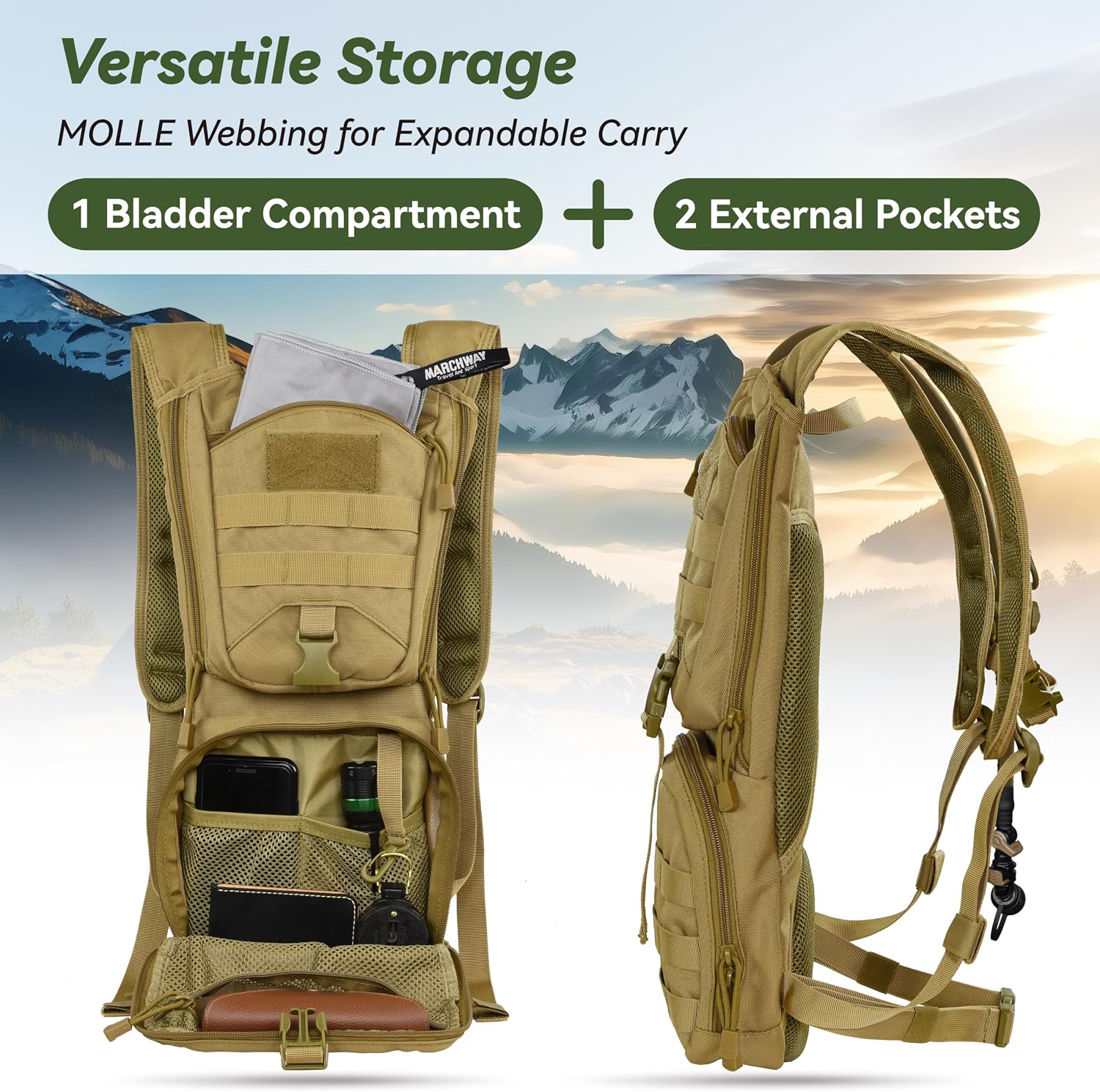 Thumbnail 3 de MARCHWAY Tactical Molle Hydration Pack Backpack: 3L TPU Bladder for Active Outdoor Use