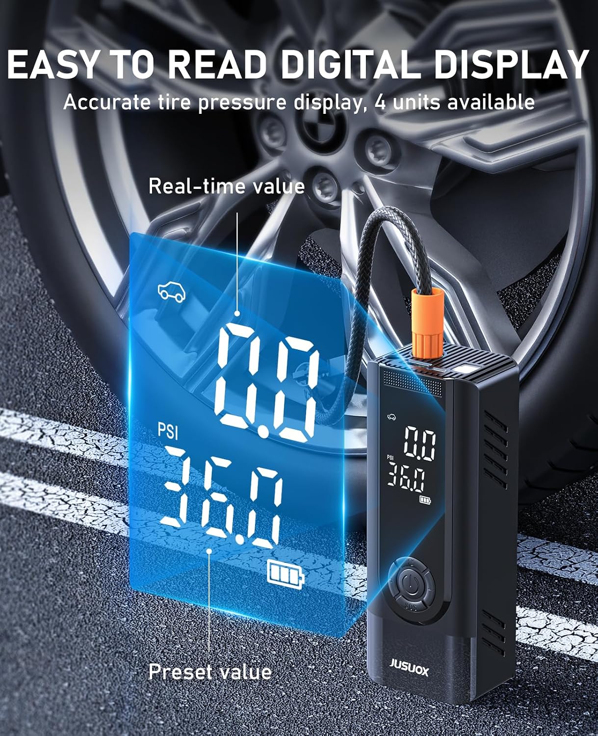 Thumbnail 3 de JUSUOX Portable Tire Inflator, 150 PSI Dual-Power Air Compressor