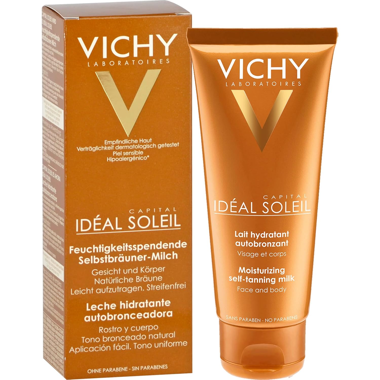 Detalle 2 de Vichy Ideal Soleil Selbstbräuner-Milch für Gesicht und Körper – 100 ml mit Sheabutter