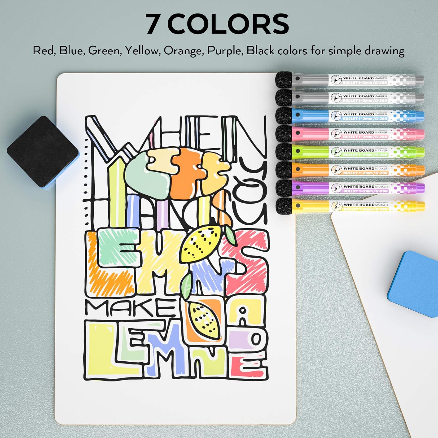 Thumbnail 4 de Nicpro 2 Pack Dry Erase Mini Whiteboards (A4, 22 x 30 cm) with 8 Water-Based Pens and 2 Erasers