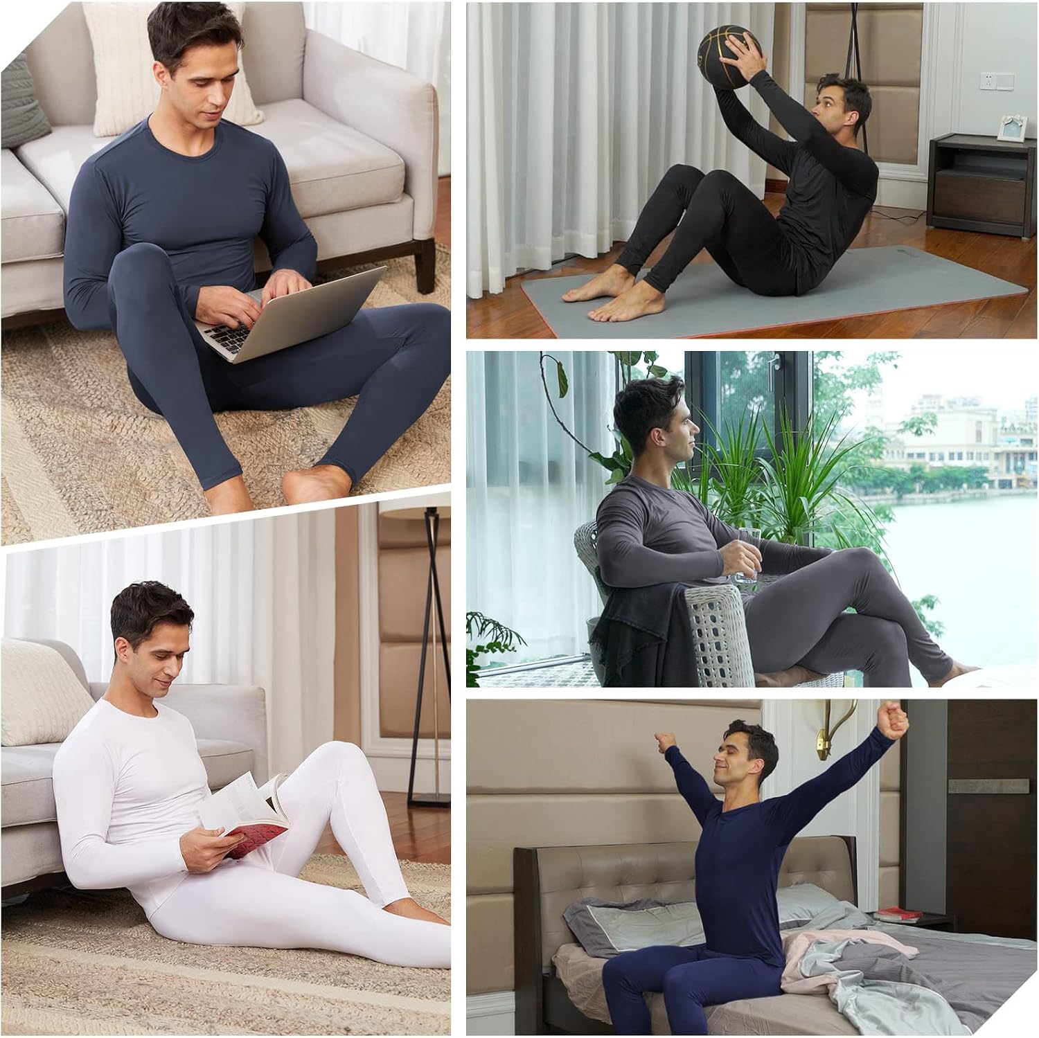 Thumbnail 6 de CL convallaria Men's Thermal Underwear Set fleece-lined base layer top and bottom 🩲