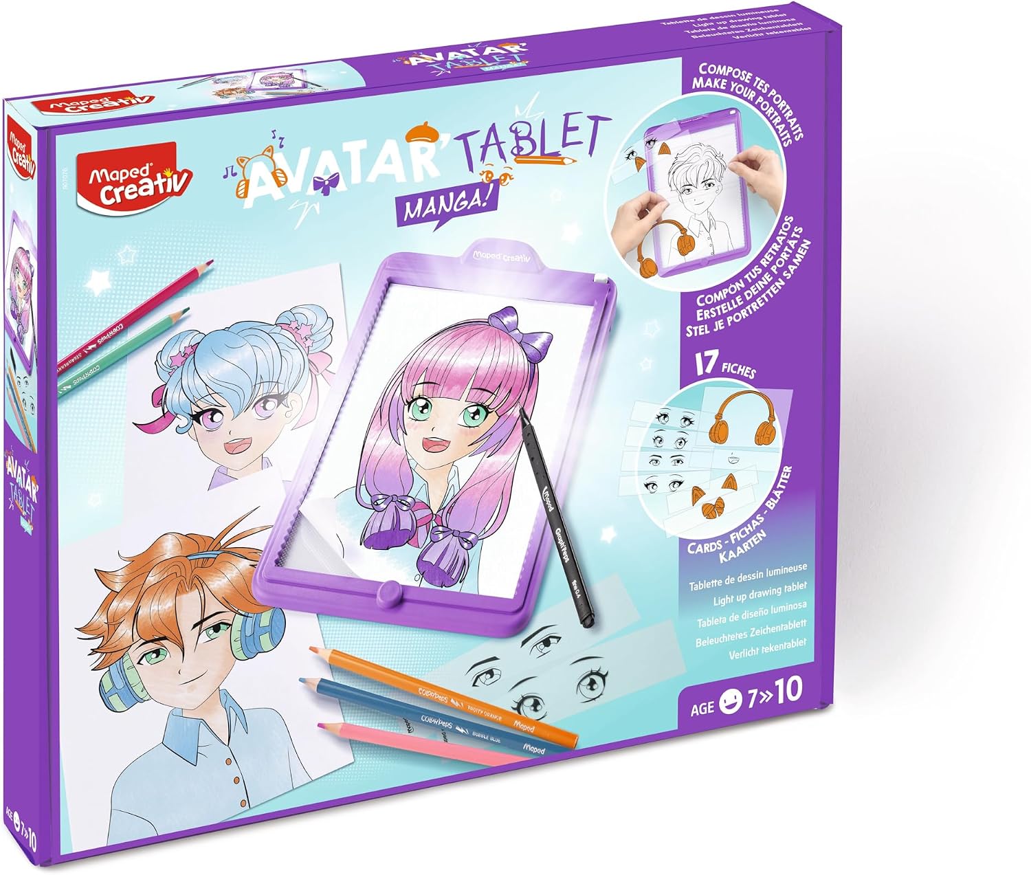 Detalle de Maped Creativ Avatar'Tablet Manga - Tavoletta luminosa per creare ritratti Manga infinito, kit completo per ragazzi dai 7 anni