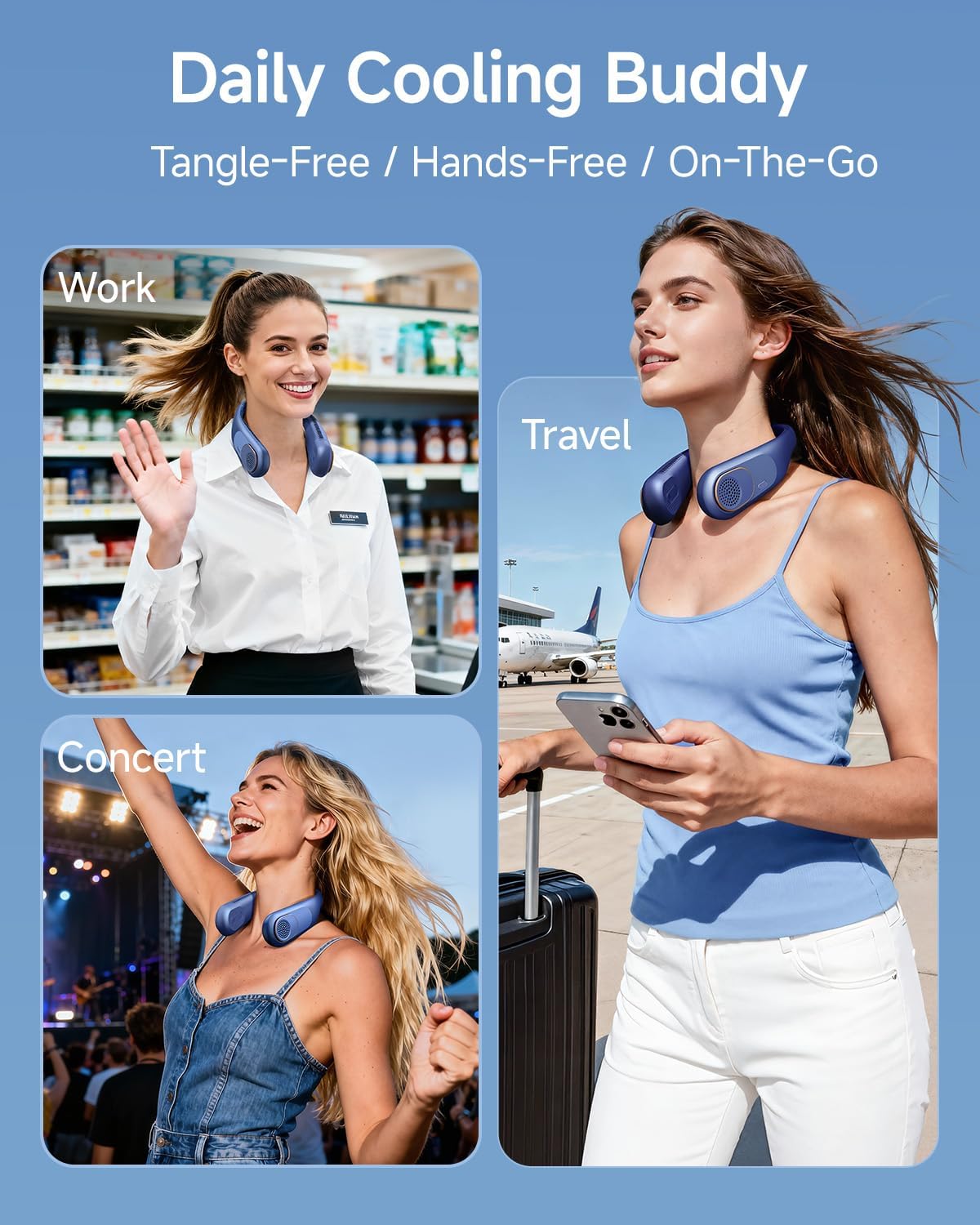 Thumbnail 6 de SWEETFULL Portable Neck Fan (360°) Bladeless Wearable Fan with 4000mAh USB Rechargeable Battery