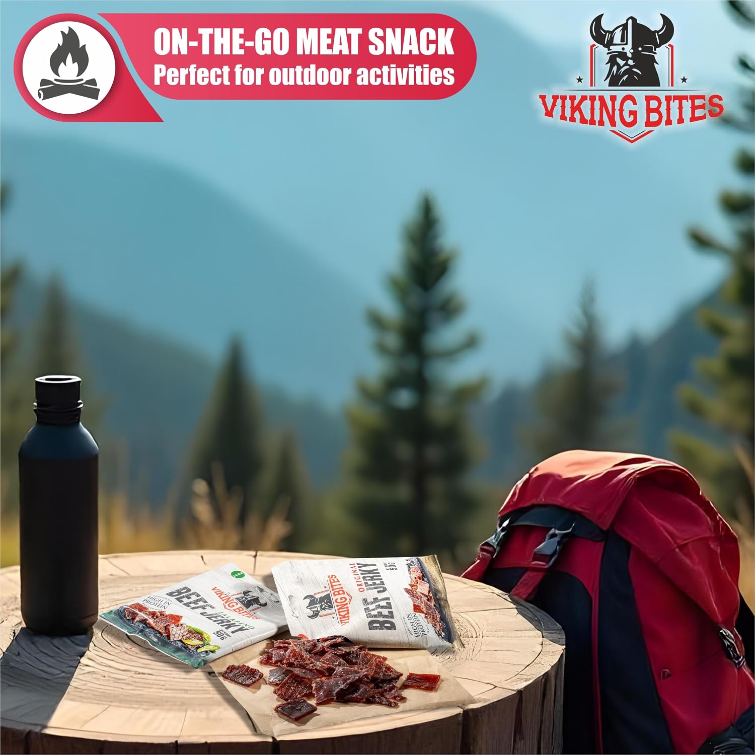 Detalle de Viking Bites Beef Jerky Jalapeno (400 g, 8 x 50 g) – getrocknetes Rindfleisch mit hohem Proteingehalt