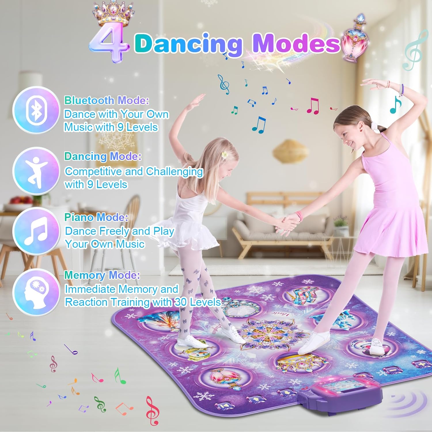 Detalle de Surelect Frozen Dance Mat for Kids (Purple) – 8-Button Princess Dance Pad with Bluetooth