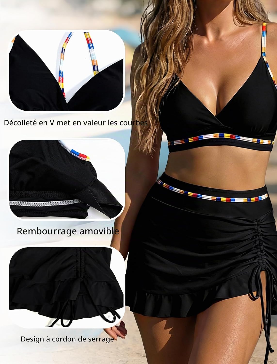 Thumbnail 6 de OUSIMEN tankiniset voor dames met hoge taille, V-hals en trekkoord