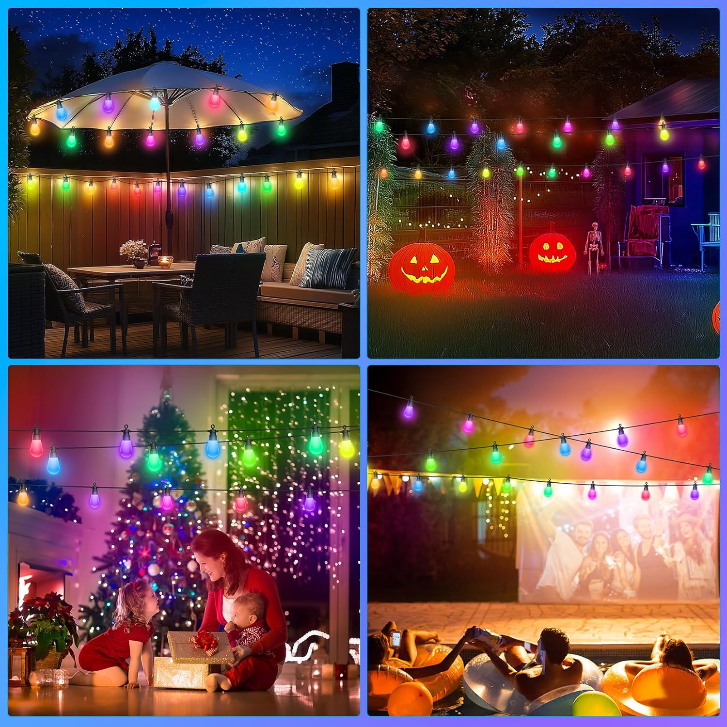 Detalle de LED Lichterkette Außen Strom Weihnachten – 21 m bunt RGB, IP65, Fernbedienung, 19 Glühbirnen + 1 Ersatz