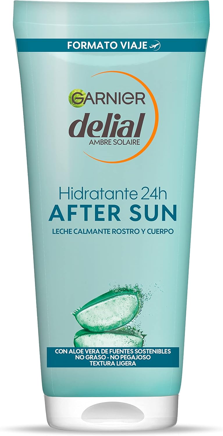 Detalle de Garnier Delial Leche Idratante Calmante After Sun con Aloe, 100 ml – formato viaggio