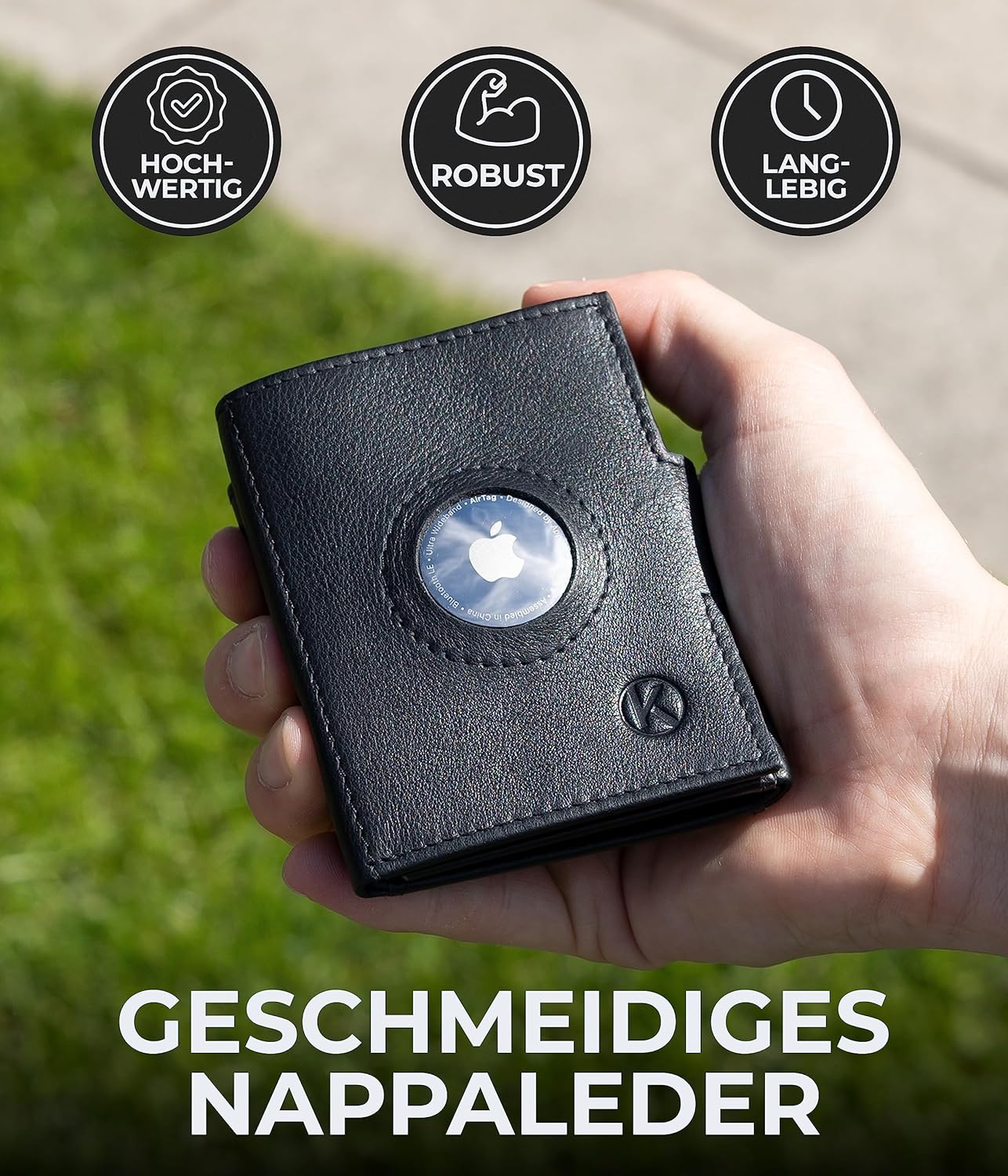 Thumbnail 2 de KORUTA Airtag Wallet mit Münzfach & RFID-Schutz – Mini-Geldbörse aus echtem Leder (schwarz, XL Münzfach)