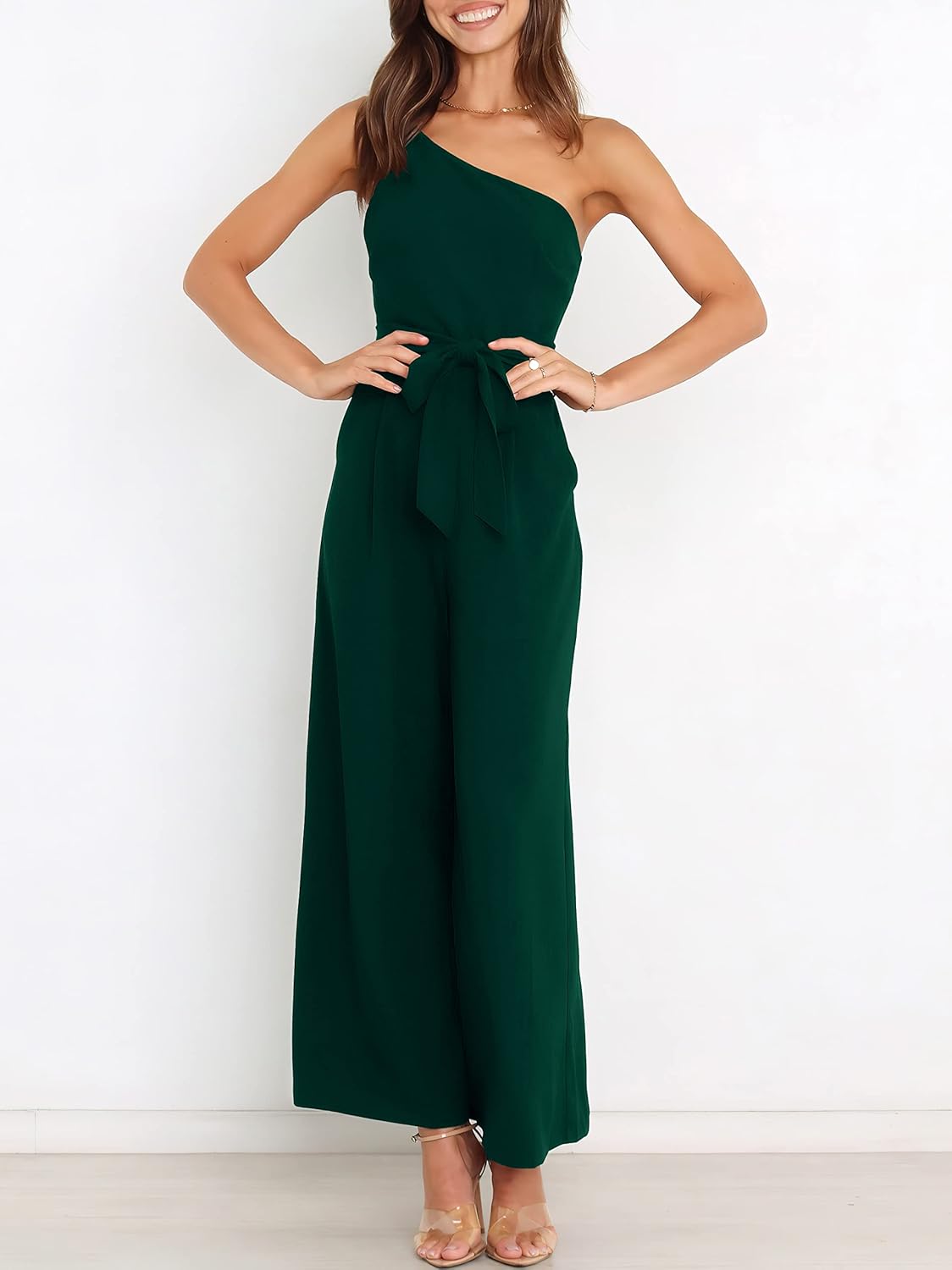 Thumbnail 3 de ANRABESS one-shoulder jumpsuit romper with wide-leg pants and tie-knot waist