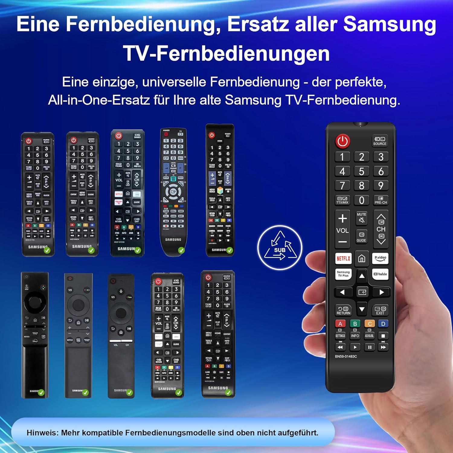 Thumbnail 2 de Universelle Samsung-Fernbedienung als Ersatz für The Frame, Crystal UHD, Neo QLED & QLED Smart TVs – passend ohne Pairing