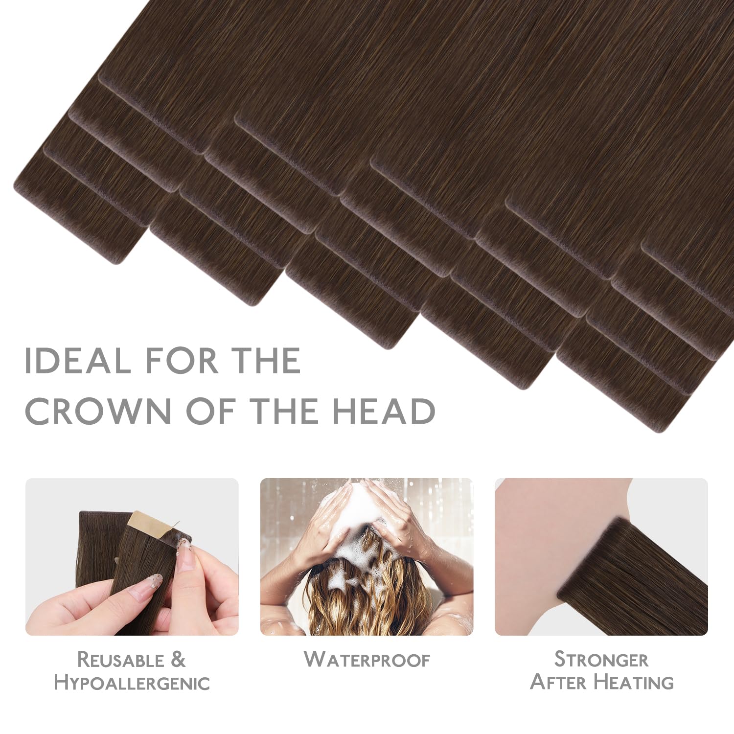 Thumbnail 6 de WENNALIFE Invisi Edge Tape-In Human Hair Extensions (Chocolate Brown) — 20 Inch, 50g, 20pcs