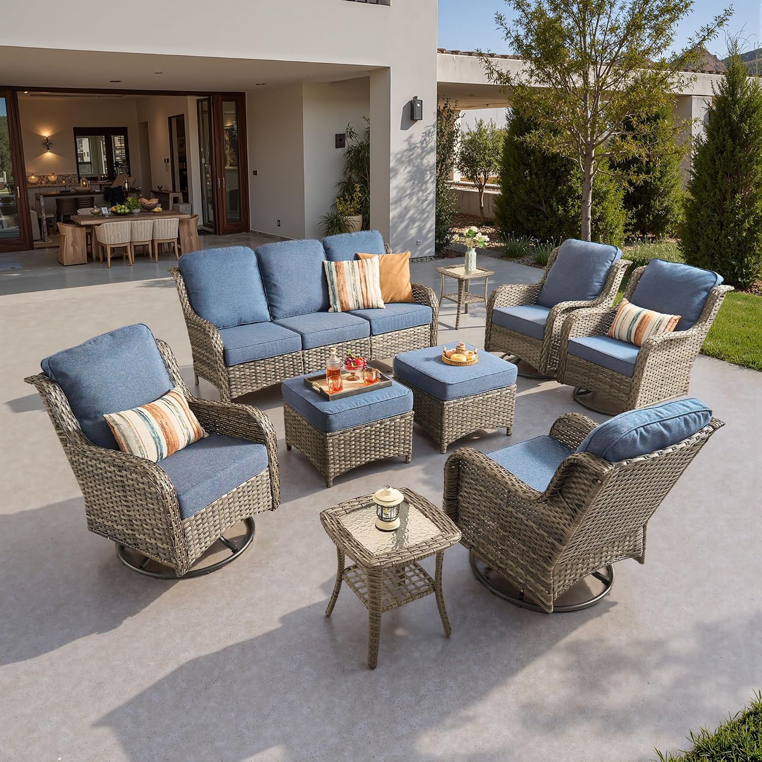 Detalle de ovios Patio Furniture Set 9-Piece Wicker Patio Set with Swivel Chairs