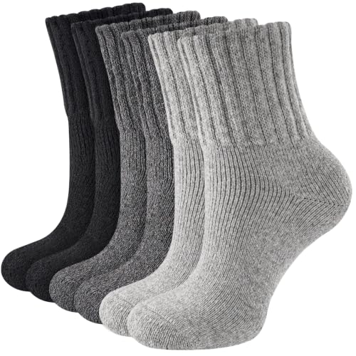 Detalle de Niorasen Women's Thermal Wool Socks, 3 Pairs, Full Cushion, Black and Grey