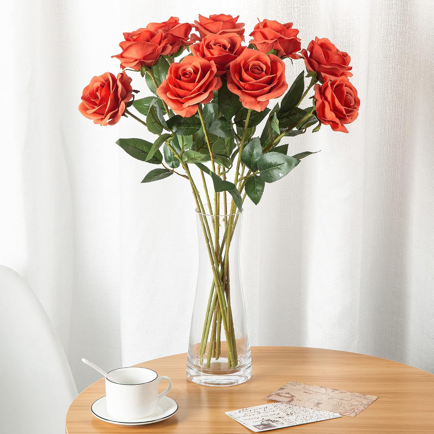 Detalle de DuHouse 10Pcs Artificial Roses Silk Flowers for Bridal & Decor (Coral)