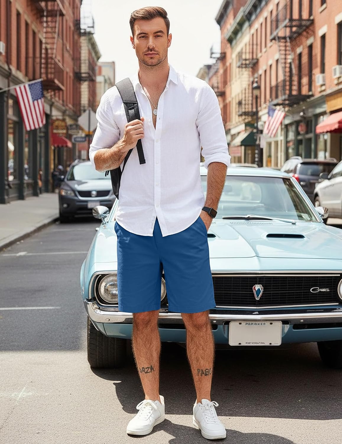 Detalle de COOFANDY Men's Casual Shorts: Cotton, Elastic-Waist Drawstring, 7"/9" Inseams