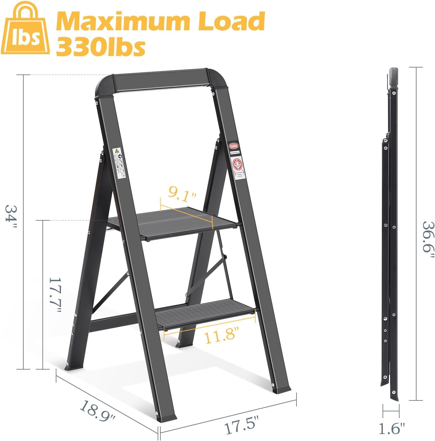 Thumbnail 6 de KINGRACK Leiter 2 Stufen, klappbar, 150 kg 🪜