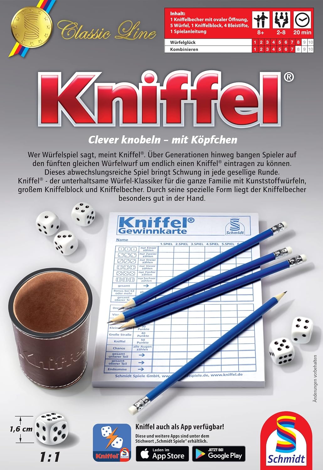 Detalle 2 de Schmidt Spiele 49203 Kniffel Classic Line – mit großem Block und original Kniffelbecher