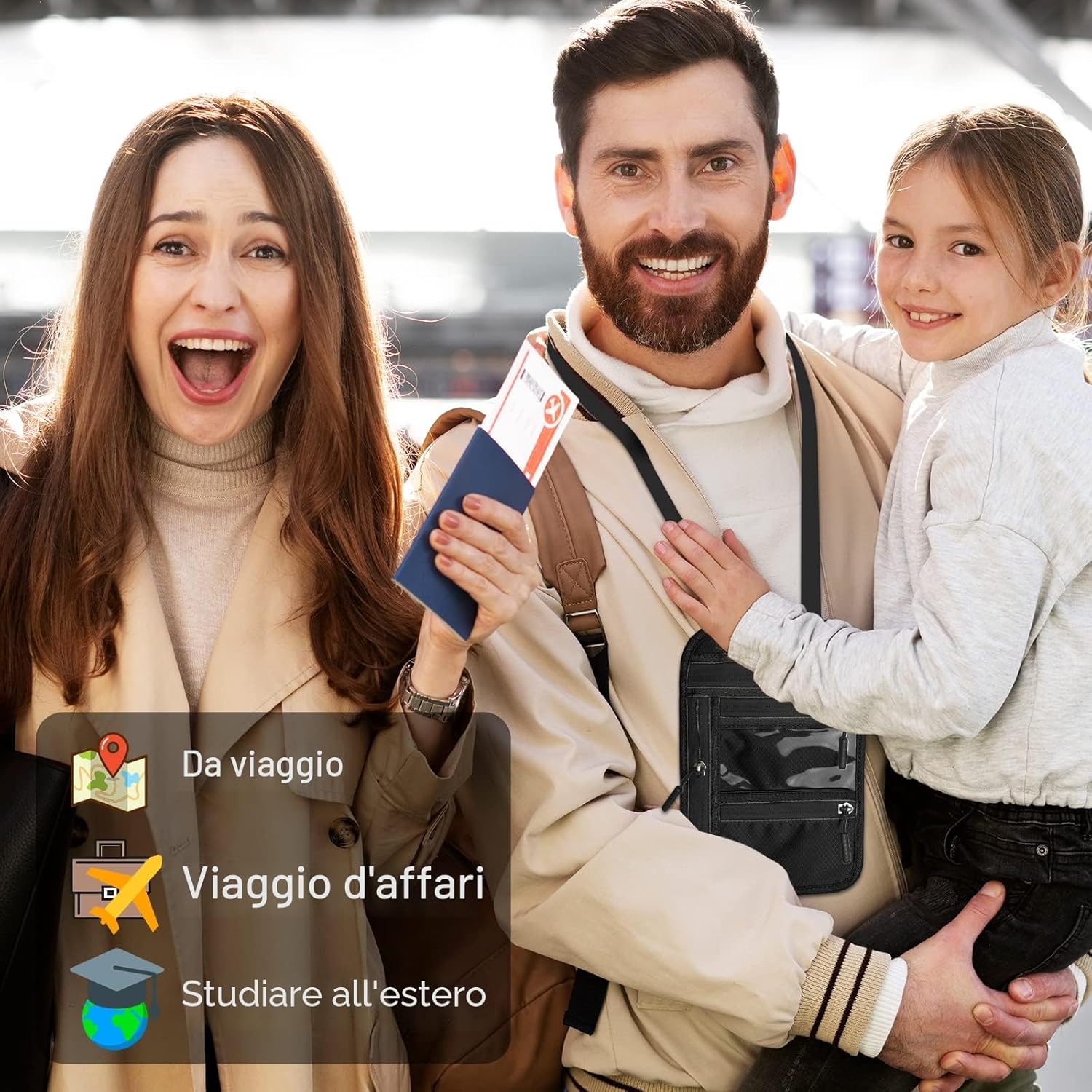 Thumbnail 6 de Yordawn Portadocumenti da Collo: Portafoglio da Viaggio RFID con Tracolla Regolabile – Nero Scuro
