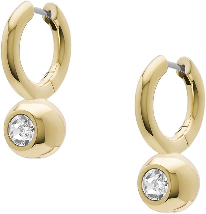 Detalle de Fossil Damen-Ohrringe aus Messing oder Sterlingsilber mit Bügelverschluss – Goldfarben, polierte Oberfläche