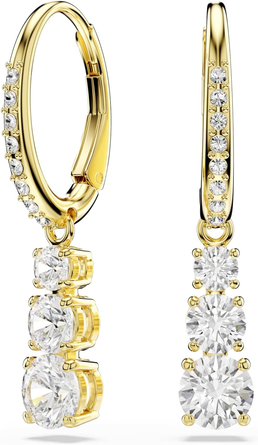 Swarovski Stilla Collection Drop Earrings: Gold-tone hoops with clear crystals