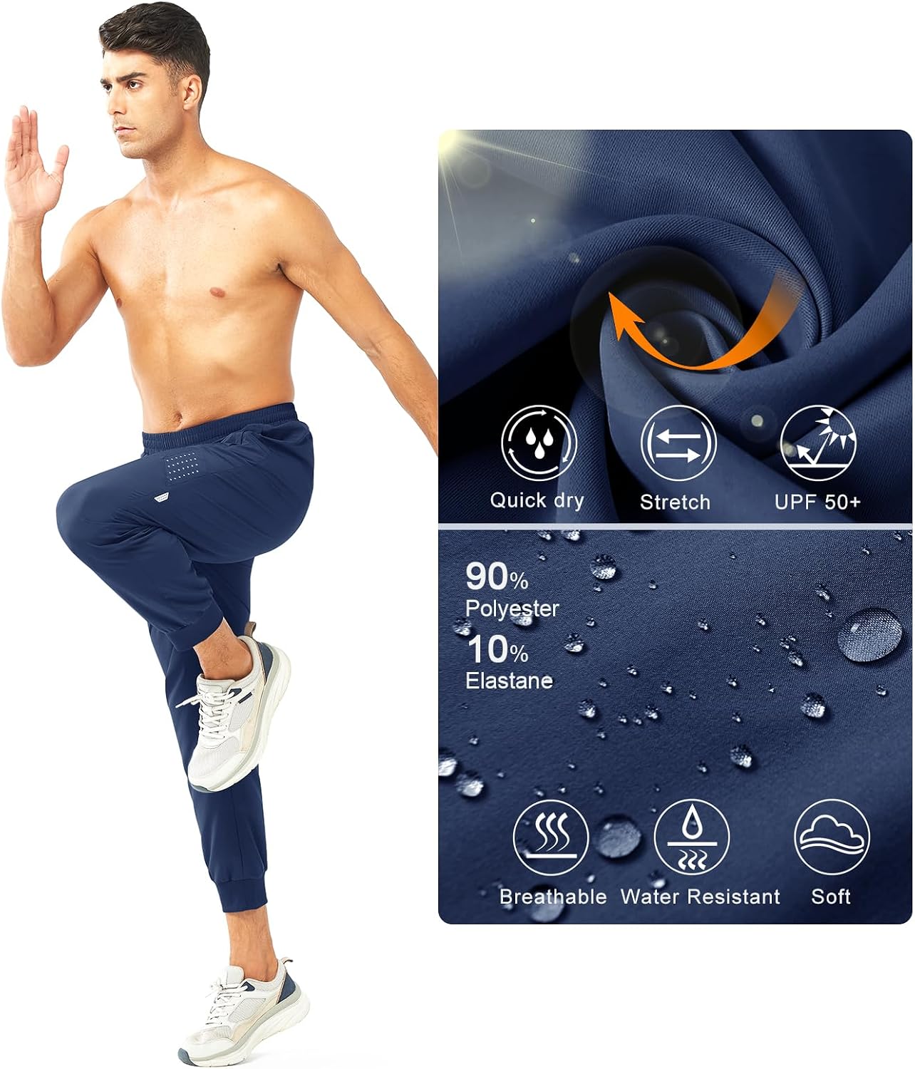 Detalle de NORTHYARD Men's Athletic Running Pants: Lightweight, Quick-Dry Joggers with Zipper Pockets