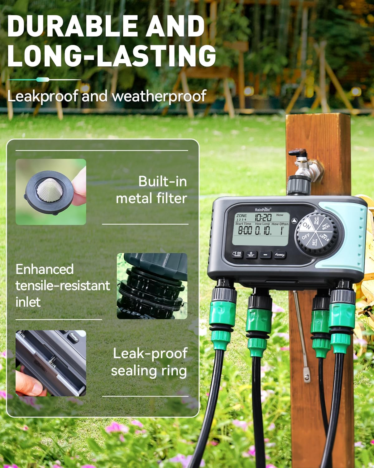 Thumbnail 5 de RAINPOINT 4-Outlet Programmable Water Timer (4-zone) with Rain Delay & Manual Mode