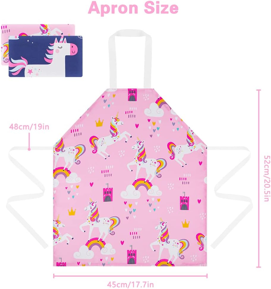 Thumbnail 1 de HOTUT 2 Pcs Kids Unicorn Print Aprons – Adjustable Cartoon Style Chef Aprons for Children (Pink & Blue)