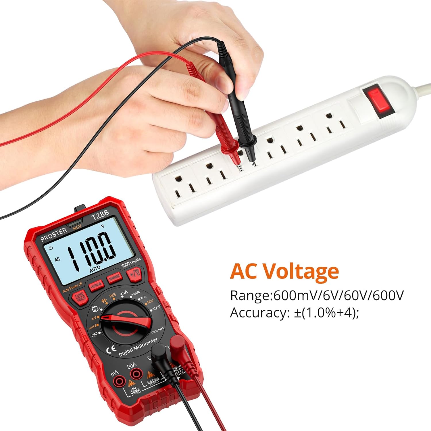 Thumbnail 6 de PROSTER T28B TRMS Multimeter, 6000-Count, 20A, NCV and Temperature