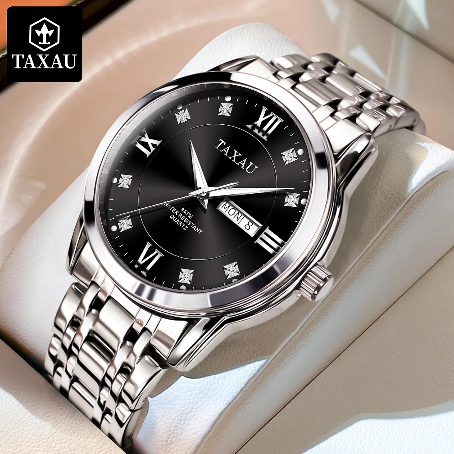 Thumbnail 1 de Taxau Herrenuhr aus Edelstahl mit Quarzwerk, wasserdicht & Multifunktion